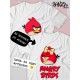 Парная футболка для двоих влюбленных на свадьбу "Angry birds" белая женская. Футболка с принтом для пар и для молодоженов.