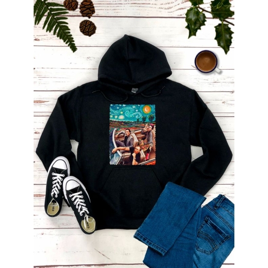 Худи с принтом Ван Гог, Сальвадор Дали и Фрида Кало оверсайз черное. Худи унисекс с красивым принтом Van Gog, Salvador Dali, Frida Kahlo в стиле 90 х.