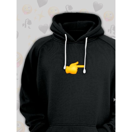 Худи парное для влюбленных на День святого Валентина черное женское. Худи с принтом "Эмодзи палец" для пар и молодоженов на 14 февраля кэжуал.