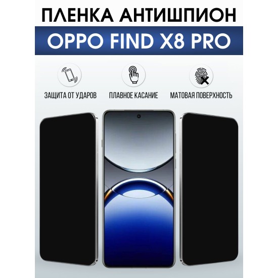 Защитная пленка на телефон Oppo Find x8 pro антишпион. Полиуретановая бронепленка на экран смартфона Оппо Финд х8 про.