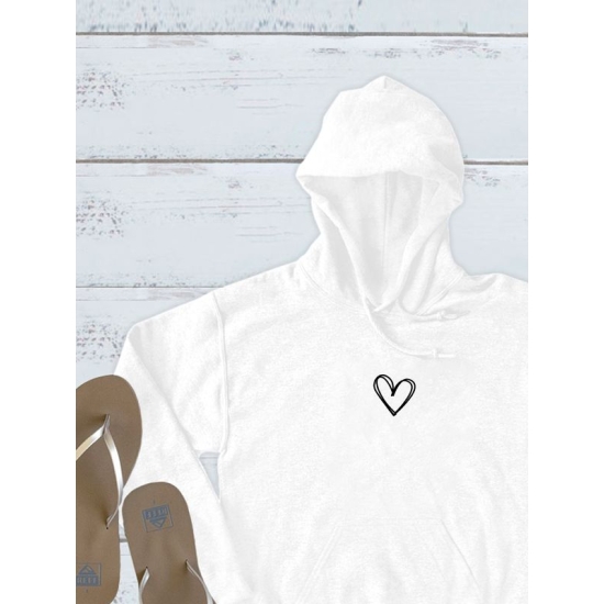 Худи с принтом Сердце на День Валентина оверсайз белое. Худи унисекс с картинкой сердечко в стиле кэжуал для молодежи.