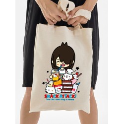 Сумка шоппер с принтом Toca Boca and Hello Kitty и прикольной надписью snack attack. Детский шоппер Тока Бока и Хеллоу Китти для мальчика и девочки. Тканевая сумка подростковая на плечо кежуал.