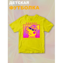 Футболка с героем Свинка Пеппа и прикольной надписью savage. Футболка детская с принтом Peppa pig для мальчика и девочки. Одежда для детей и подростков стрит стайл кежуал.