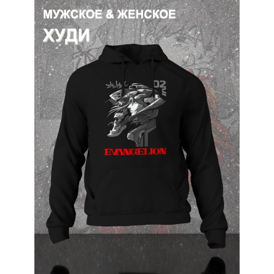 Худи с принтом из мультсериала Евангелион оверсайз. Худи унисекс Evangelion neon genesis в стиле street style для молодежи.