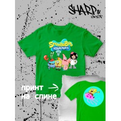 Футболка с героями мультфильма Губка Боб. Футболка детская с принтом Spongebob squarepants для мальчика и девочки. Одежда для детей и подростков стрит стайл кежуал.