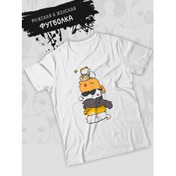 Футболка с котиками и котами аниме с принтом каваи kawaii cute cats kawai kitty, белая женская мужская стрит стайл андеграунд мемная прикольная одежда кэжуал стритстайл, casual underground y2k style.