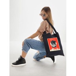 Шоппер с аниме котом и котик эстетика с принтом надписью kawaii anime cat kitty retro vintage Japan aesthetic Japanese style каваи черный, y2k сумка для шопинга и покупок тканевая женская и мужская.
