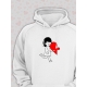 Худи парное на День святого Валентина белое женское. Худи с принтом "Влюбленная девушка и красное сердечко" для пар и молодоженов на 14 февраля, аниме в стиле чиби.