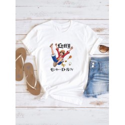 Футболка луффи ван пис и аниме One piece Luffy с принтом retro anime aesthetic эстетика в стиле ретро с японскими иероглифами, белая женская и мужская прикольная андеграунд одежда кэжуал casual y2k.