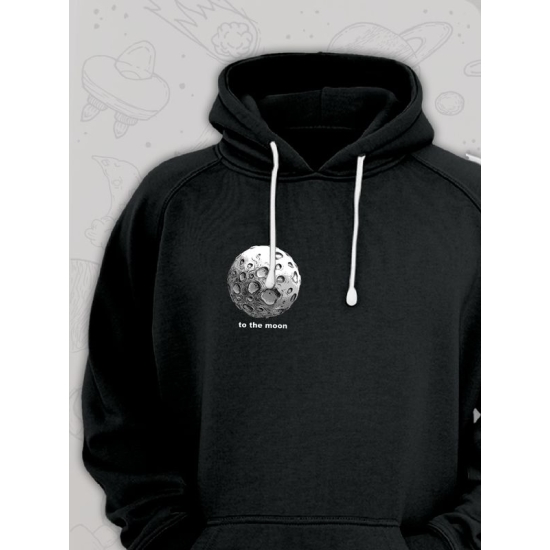 Худи парное для влюбленных на День святого Валентина с прикольной надписью "To the moon and back" черное женское. Худи с принтом Луна для пар и молодоженов на 14 февраля кэжуал.