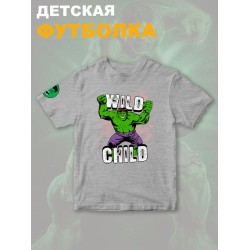 Футболка с героем Халк и прикольной надписью wild child. Футболка детская с принтом Hulk из Marvel comics для мальчика и девочки. Одежда для детей и подростков стрит стайл кежуал.