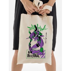 Шоппер с принтом из мультсериала Евангелион. Тканевая сумка Evangelion Eva 01 в стиле street style для молодежи.