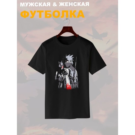 Футболка с Какаши аниме мерч ниндзя с принтом Kakashi Shippuden ninja Ripple Junction anime merch otaku, черная женская мужская, y2k андеграунд прикольная одежда кэжуал стритстайл, underground casual.