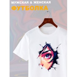 Футболка киберпанк стиль и аниме тянка с ярким принтом каваи тян anime girl neon style cyberpunk aesthetic эстетика kawaii kawai, белая женская мужская прикольная y2k одежда кэжуал стритстайл casual.