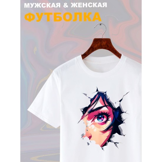 Футболка киберпанк стиль и аниме тянка с ярким принтом каваи тян anime girl neon style cyberpunk aesthetic эстетика kawaii kawai, белая женская мужская прикольная y2k одежда кэжуал стритстайл casual.
