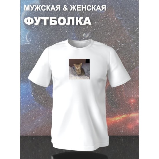 Футболка с принтом Котенок оверсайз белая. Футболка унисекс с прикольным рисунком Сонный кот в стиле кэжуал.