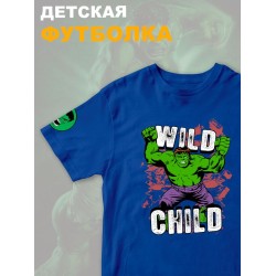 Футболка с героем Халк и прикольной надписью wild child. Футболка детская с принтом Hulk из Marvel comics для мальчика и девочки. Одежда для детей и подростков стрит стайл кежуал.