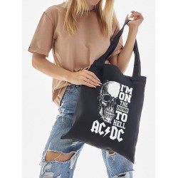 Шоппер AC DC ACDC асдс ас дс im on the highway to hell с принтом рок мерч эйсидиси rock music merch черный, стритстайл рокерская сумка для шопинга и покупок тканевая женская мужская андеграунд кэжуал.
