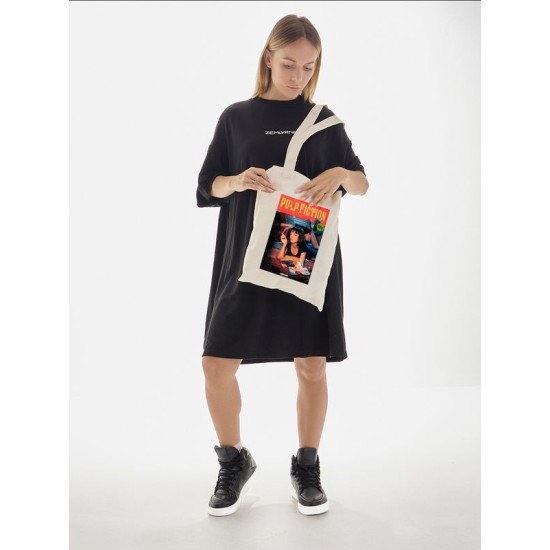 Шоппер криминальное чтиво pulp fiction y2k с принтом в стиле 90 х 90х 90s aesthetic ретро эстетика бежевый, стритстайл сумка для шопинга и покупок тканевая женская и мужская андеграунд кэжуал casual.