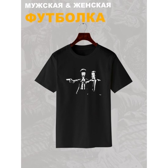 Футболка криминальное чтиво бивис и батхед прикол и эстетика с принтом pulp fiction beavis butthead aesthetic в стиле ретро, черная женская мужская прикольная y2k андеграунд одежда кэжуал underground.