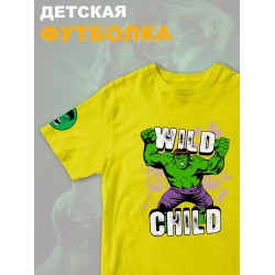 Футболка с героем Халк и прикольной надписью wild child. Футболка детская с принтом Hulk из Marvel comics для мальчика и девочки. Одежда для детей и подростков стрит стайл кежуал.