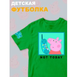 Футболка с героем Свинка Пеппа и прикольной надписью not today. Футболка детская с принтом Peppa pig для мальчика и девочки. Одежда для детей и подростков стрит стайл кежуал.