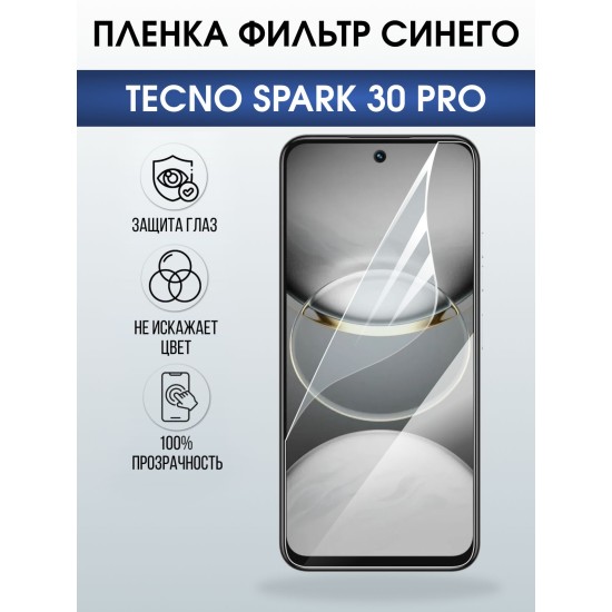 Защитная пленка на телефон Tecno Spark 30 pro anti blue ray. Полиуретановая бронепленка на экран смартфона Техно Спарк 30 про.