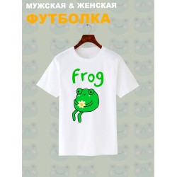 Футболка с лягушкой мем и прикол с принтом и рисунком каваи cute kawaii forg frog cake meme kawai, белая женская мужская, прикольная андеграунд одежда кэжуал стритстайл, y2k style underground casual.