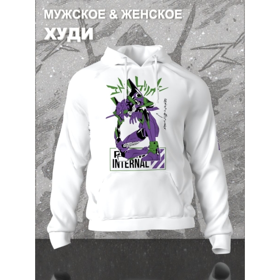 Худи с принтом из мультсериала Евангелион оверсайз. Худи унисекс Evangelion Eva 01 в стиле street style для молодежи.