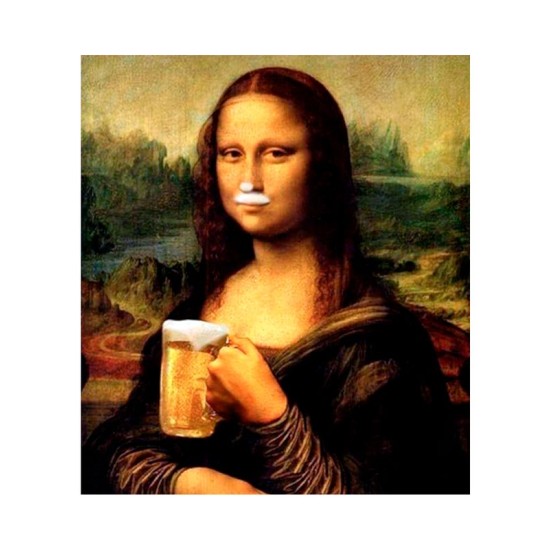 Шоппер с принтом leonardo da vinci Мона лиза с пивом бежевый. Шоппер с приколом в стиле кэжуал для молодежи.
