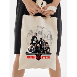 Шоппер бежевый с принтом Рок группа Rammstein. Сумка для шопинга на плечо тканевая, мужская и женская.