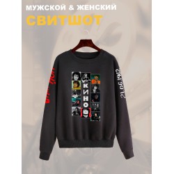 Свитшот с принтом Группа Кино. Свитшот унисекс с рок музыкантом и надписью Цой жив в стиле street style.
