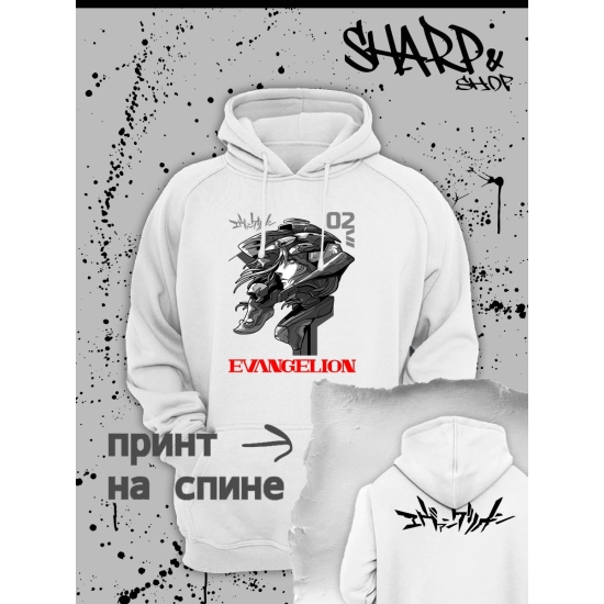 Худи с принтом из мультсериала Евангелион оверсайз. Худи унисекс Evangelion neon genesis в стиле street style для молодежи.