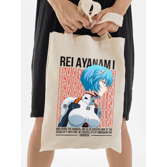 Шоппер аянами рей евангелион evangelion аниме с принтом rei ayanami retro anime aesthetic эстетика для анимешника отаку бежевый, стритстайл сумка для шопинга и покупок тканевая женская мужская кэжуал.