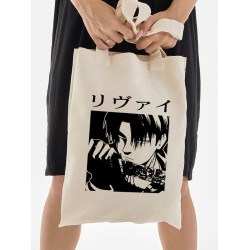 Шоппер леви аккерман аниме Attack on titan с принтом атака титанов shingeki no kyojin levi ackerman anime эстетика с японскими иероглифами бежевый, сумка для шопинга покупок тканевая женская мужская.