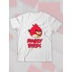 Парная футболка для двоих влюбленных на свадьбу "Angry birds" белая мужская. Футболка с принтом для пар и для молодоженов.