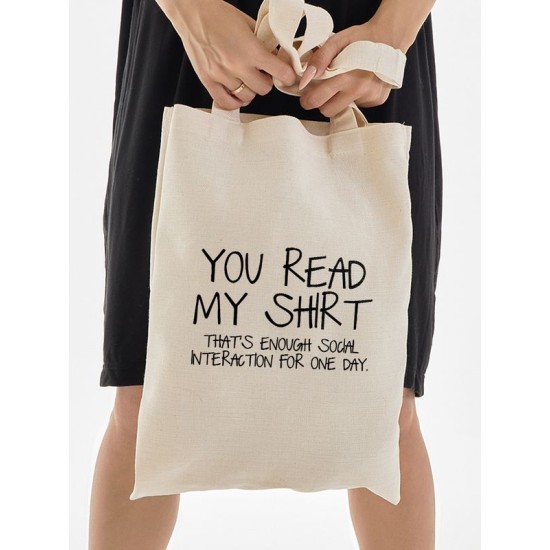 Шоппер с прикольной надписью "You read my shirt" бежевый. Шоппер с принтом в стиле кэжуал.