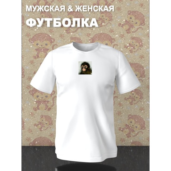 Парная футболка для влюбленных с прикольной картинкой Обезьянка белая мужская. Футболка с принтом monkey для пар и молодоженов в стиле y2k.