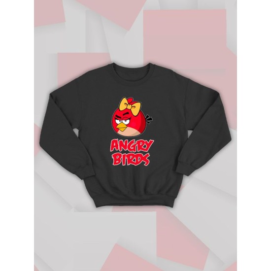 Парный свитшот для двоих влюбленных на свадьбу "Angry birds" черный женский. Свитшот с принтом "Энгри Бердз" для пар и для молодоженов.