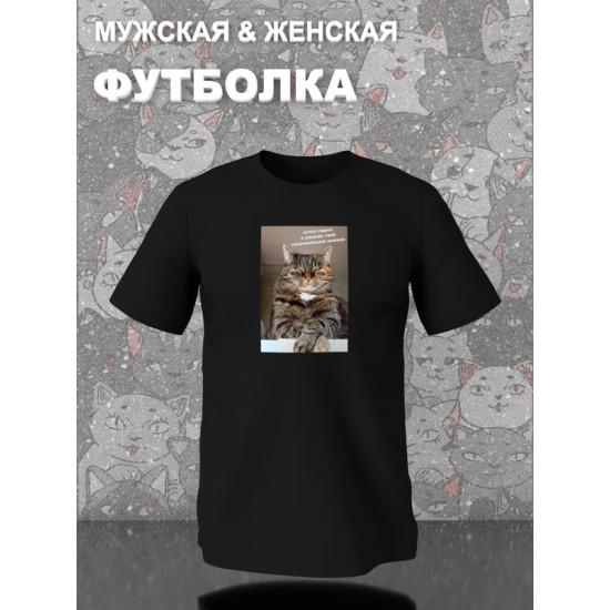 Футболка с принтом Кот оверсайз черная. Футболка унисекс с мемной надписью "Штош, ладно, я уважаю твоё неправильное мнение" в стиле кэжуал для молодежи.