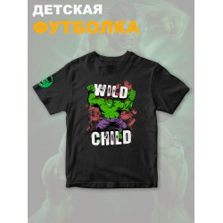 Футболка с героем Халк и прикольной надписью wild child. Футболка детская с принтом Hulk из Marvel comics для мальчика и девочки. Одежда для детей и подростков стрит стайл кежуал.