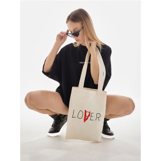 Шоппер lover loser эстетика минимализм с принтом надписью love minimalism aesthetic бежевый, стритстайл сумка для шопинга и покупок тканевая женская мужская, кэжуал андеграунд y2k street style casual.