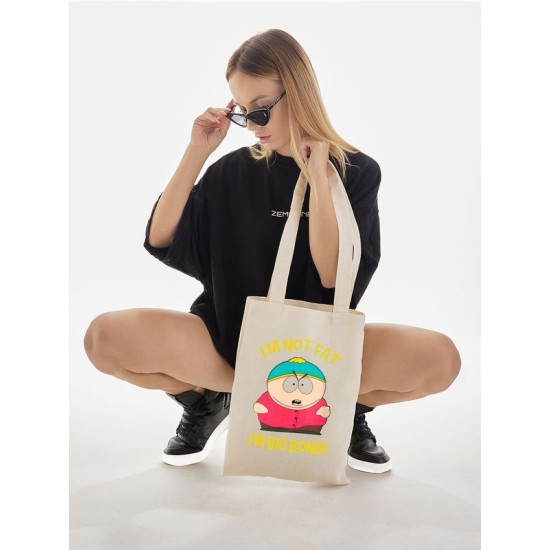 Шоппер Картман южный парк south park прикол с принтом Eric Cartman мем я не толстый у меня кость широкая бежевый, стритстайл сумка для шопинга и покупок тканевая женская мужская андеграунд кэжуал y2k.