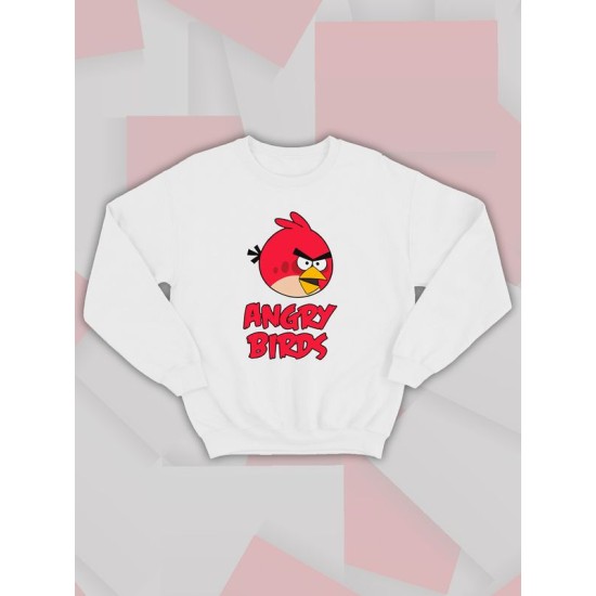 Парный свитшот для двоих влюбленных на свадьбу "Angry birds" белый мужской. Свитшот с принтом "Энгри Бердз" для пар и для молодоженов.