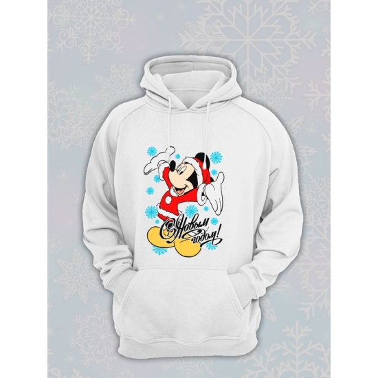 Худи парное для двоих влюбленных на свадьбу " С Новым годом " белое мужское. Худи с принтом Микки Маус для пар и для молодоженов.