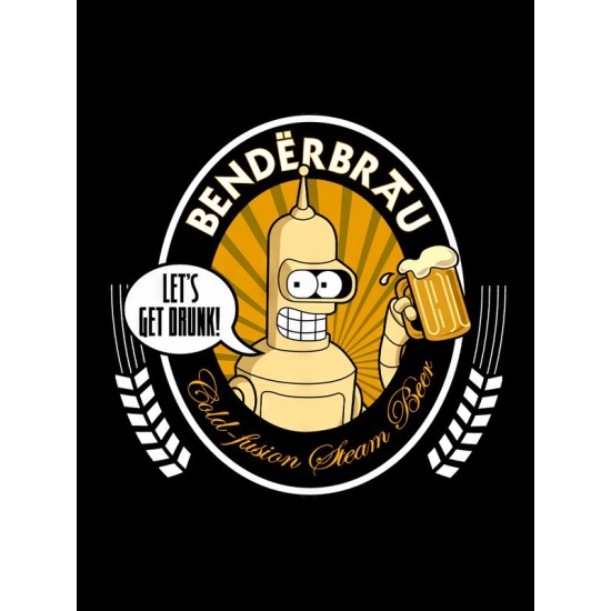 Футболка Бендер Футурама мем и прикол Futurama с принтом и надписью Bender с кружкой пива meme, черная женская и мужская стрит стайл мемная прикольная одежда кэжуал, стритстайл андеграунд casual y2k.