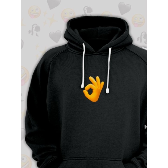 Худи парное для влюбленных на День святого Валентина черное мужское. Худи с принтом "Эмодзи ок" для пар и молодоженов на 14 февраля кэжуал.