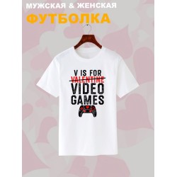 Футболка с принтом Valentine на День Валентина оверсайз белая. Футболка унисекс с надписью Video games в стиле street style для молодежи.