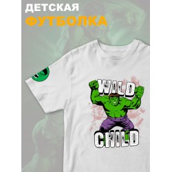 Футболка с героем Халк и прикольной надписью wild child. Футболка детская с принтом Hulk из Marvel comics для мальчика и девочки. Одежда для детей и подростков стрит стайл кежуал.