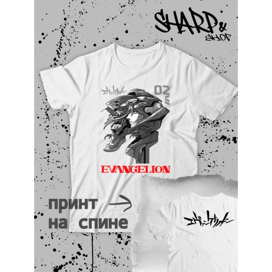 Футболка с принтом из мультсериала Евангелион в стиле аниме. Футболка унисекс Evangelion neon genesis street style для молодежи.